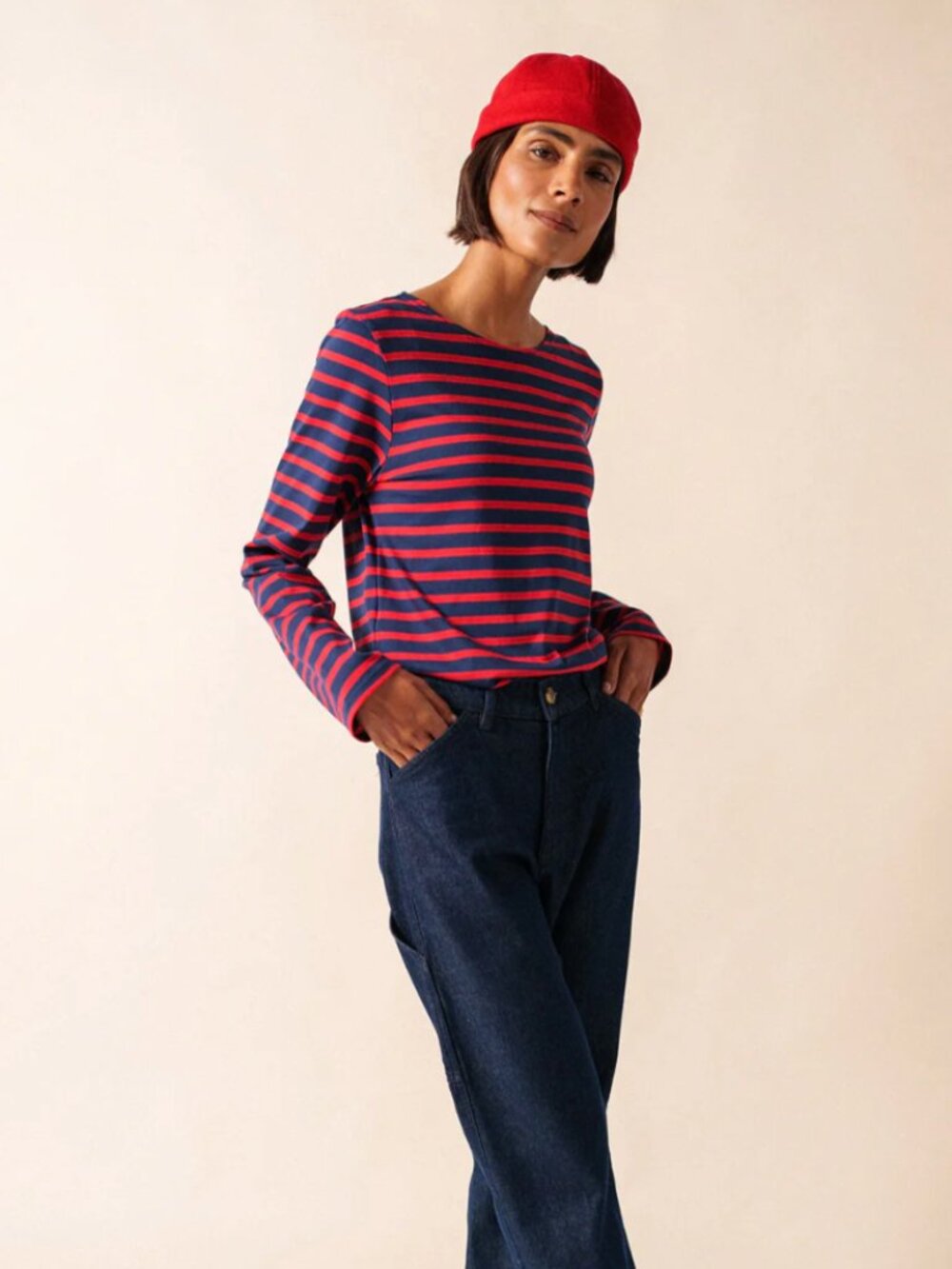 Saint James MINQUIERS MODERN - Breton Striped Shirt Size Large Royal Blue/Orange